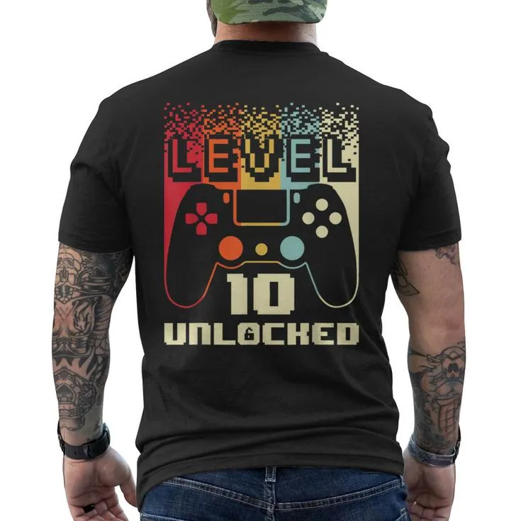 10Th Birthday For Boys Level 10 Unlocked Gamer 10 Year Old Men's T-shirt Back Print