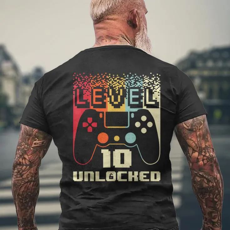 10Th Birthday For Boys Level 10 Unlocked Gamer 10 Year Old Men's T-shirt Back Print