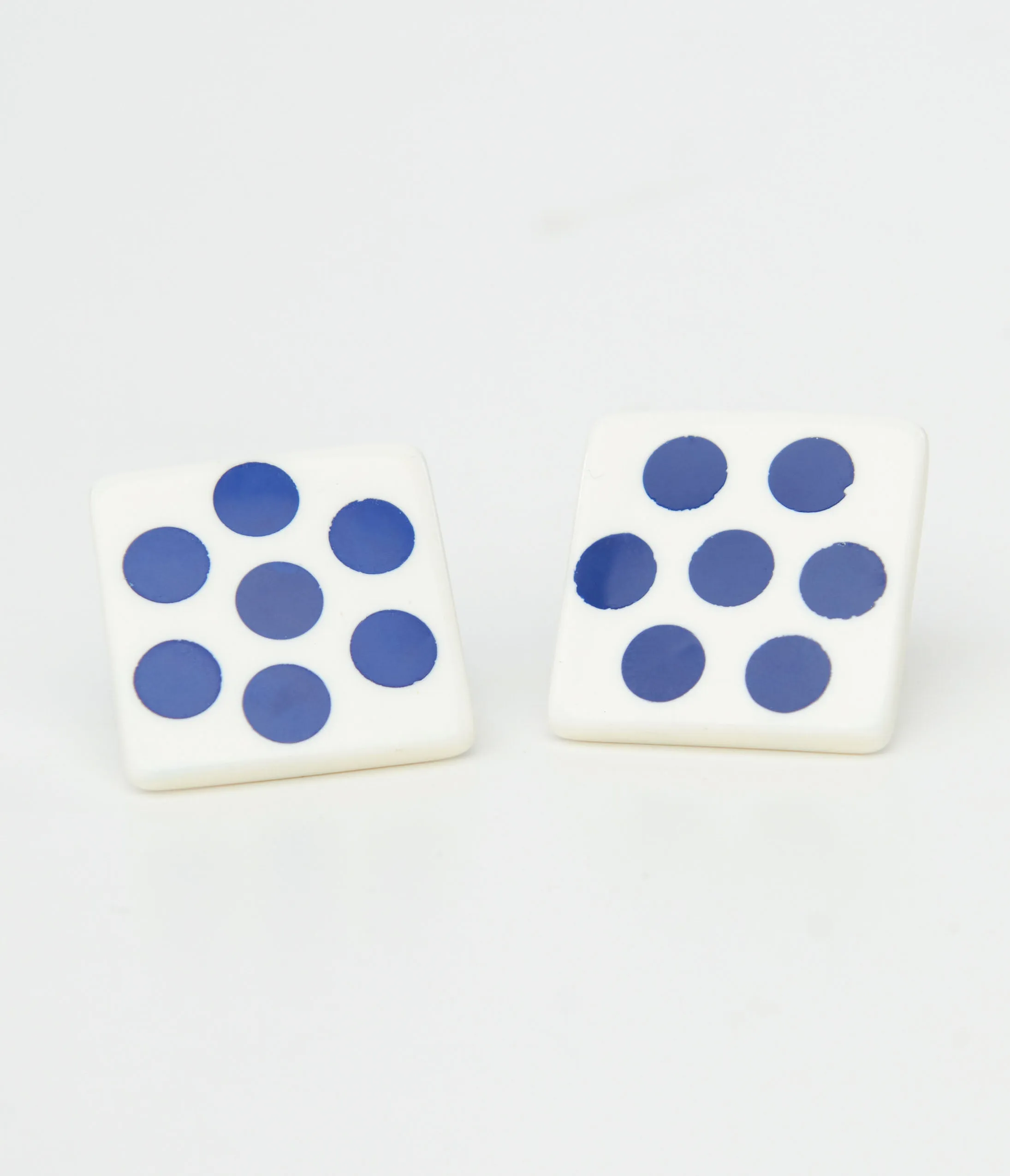 1980s Blue Polka Dot Square Earrings