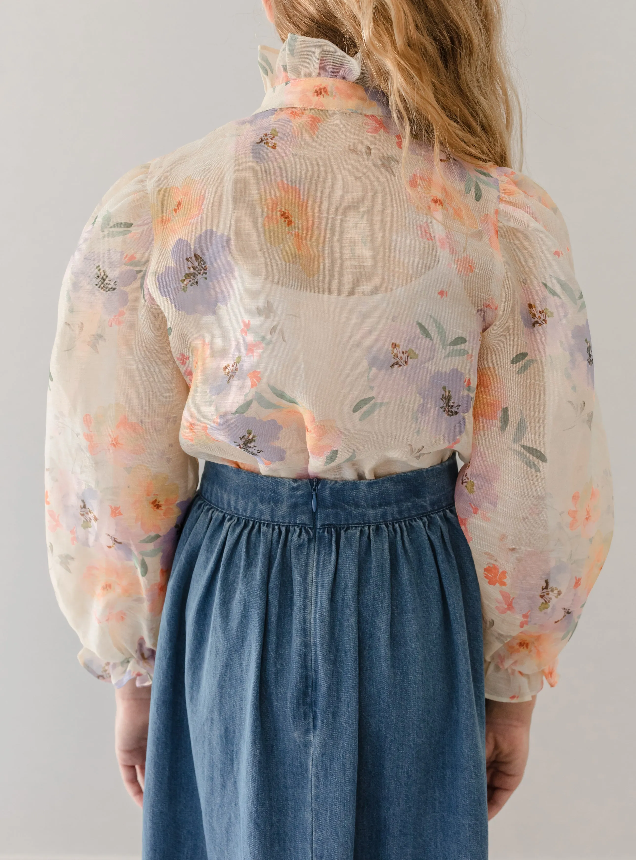 2077B-Watercolour Button Blouse-Watercolour Print