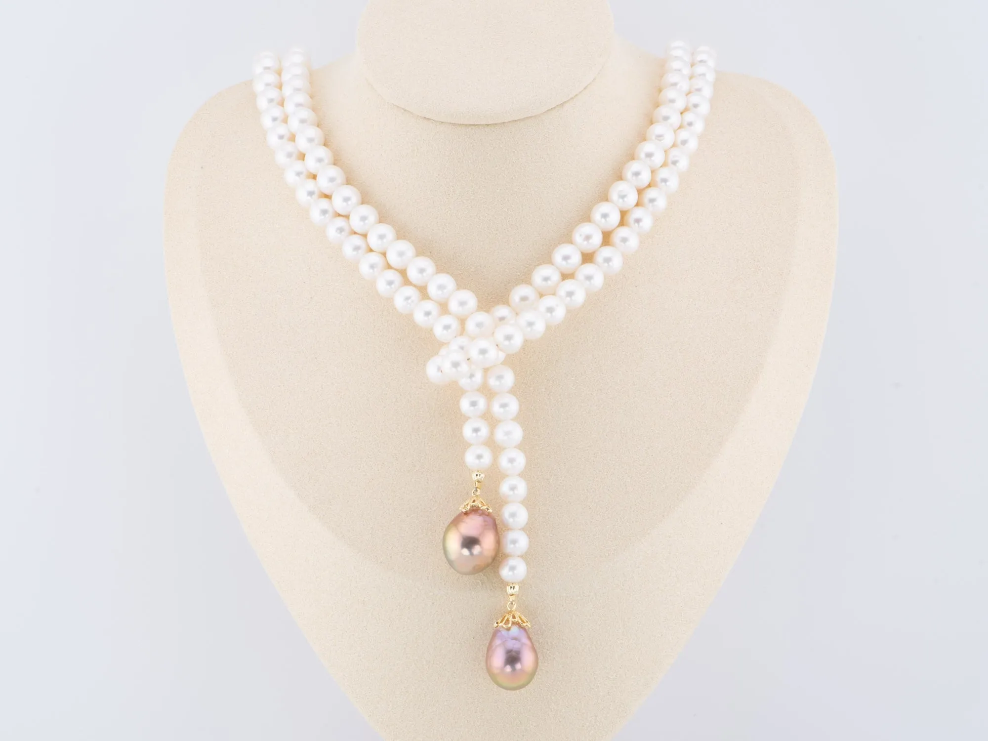 48 Long Pearl Lariat Necklace with Gorgeous Drop Pearls at Ends P1065