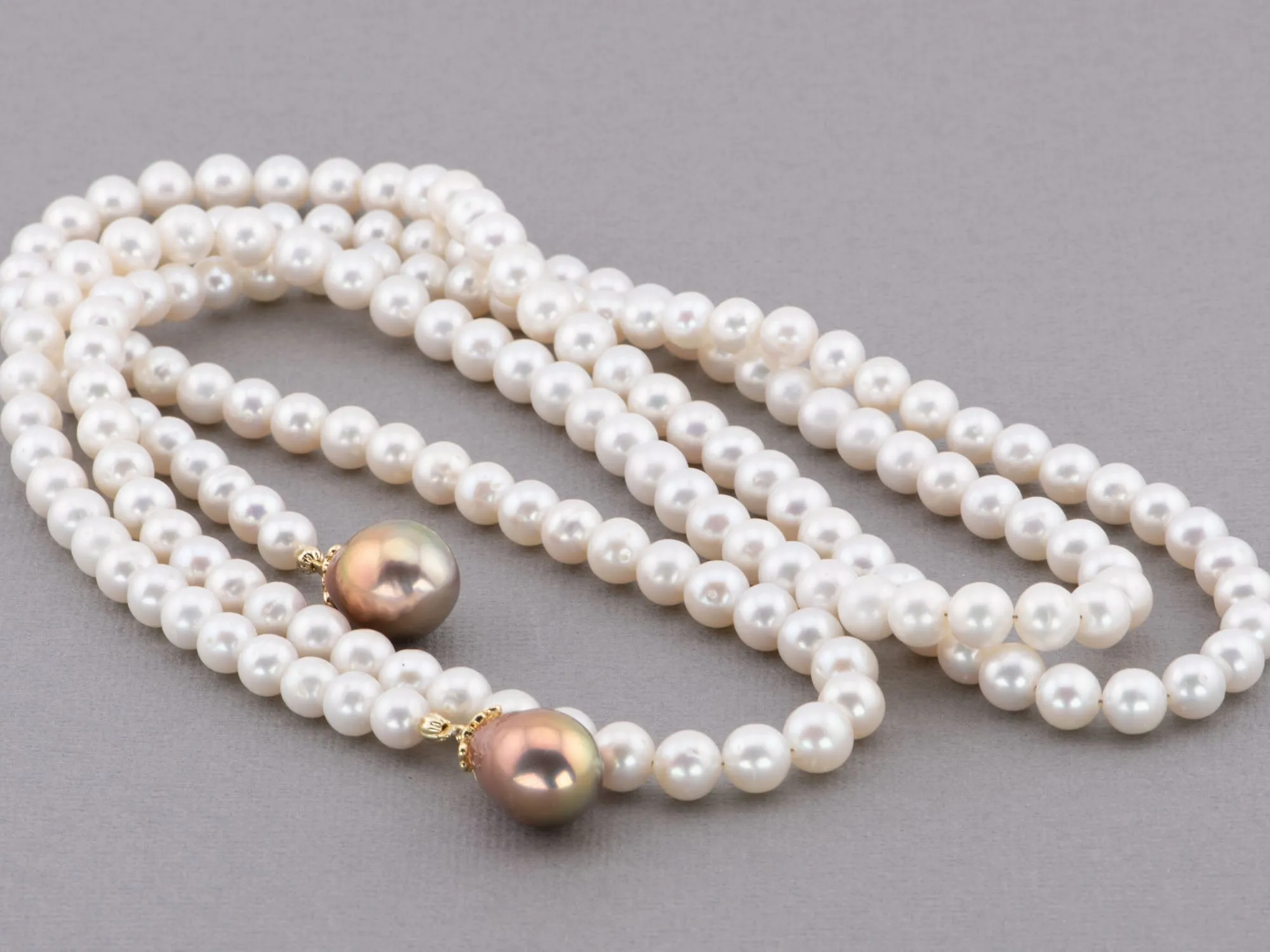 48 Long Pearl Lariat Necklace with Gorgeous Drop Pearls at Ends P1065