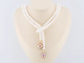 48 Long Pearl Lariat Necklace with Gorgeous Drop Pearls at Ends P1065