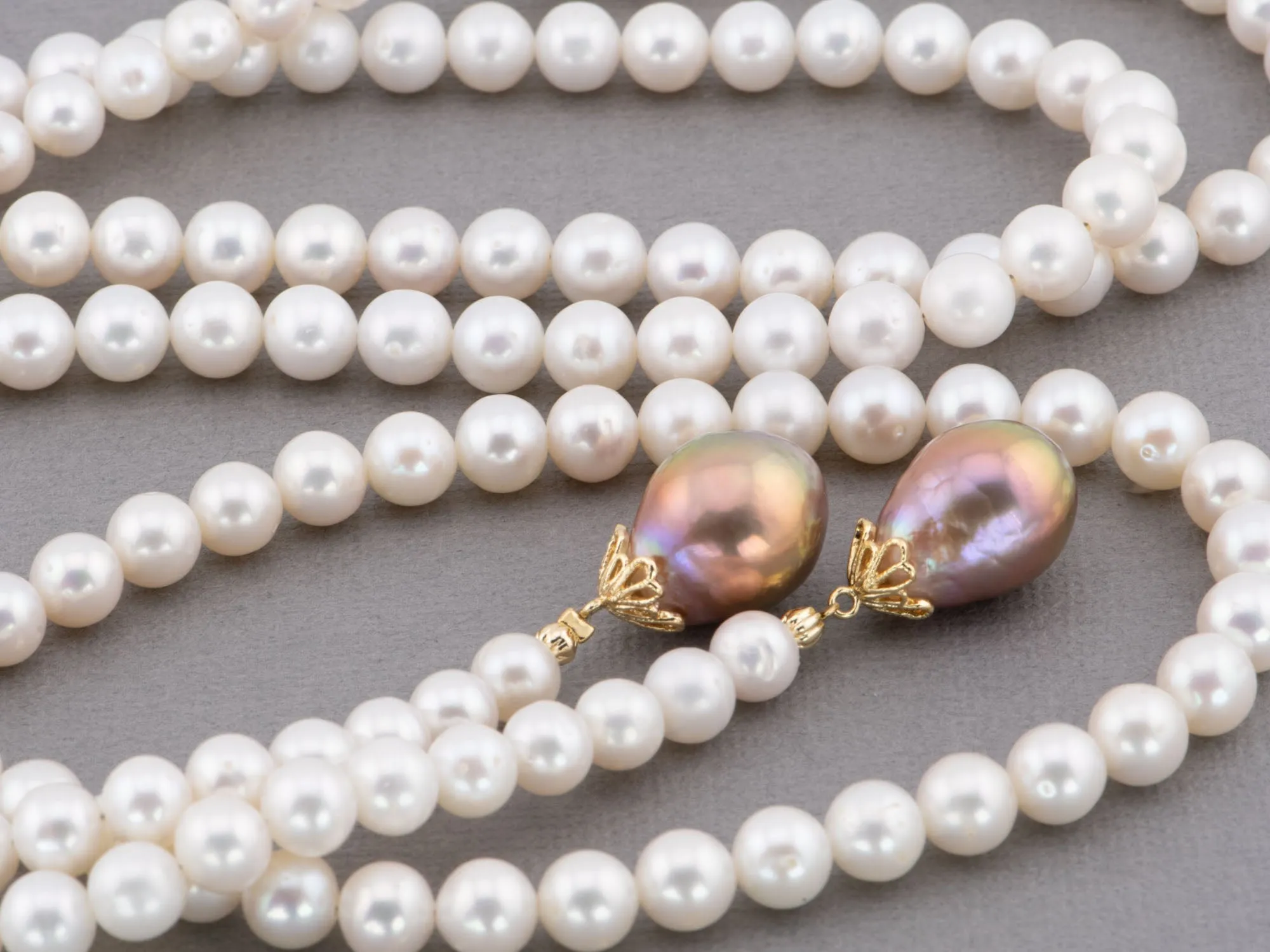 48 Long Pearl Lariat Necklace with Gorgeous Drop Pearls at Ends P1065