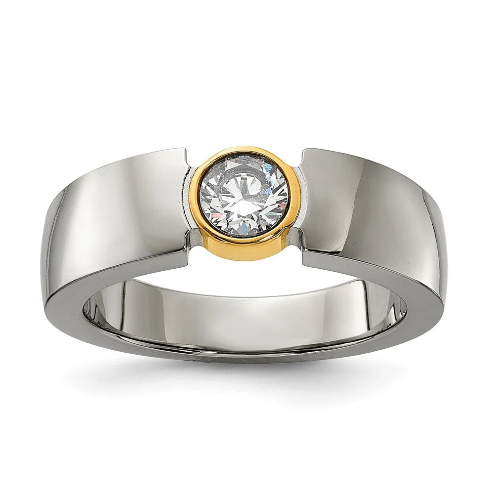 6.5mm Titanium, Gold Tone Plated & CZ Tapered Fit Ring