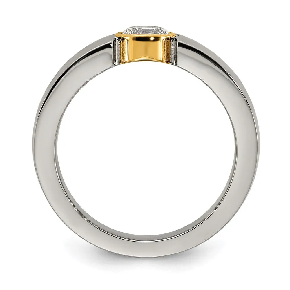 6.5mm Titanium, Gold Tone Plated & CZ Tapered Fit Ring