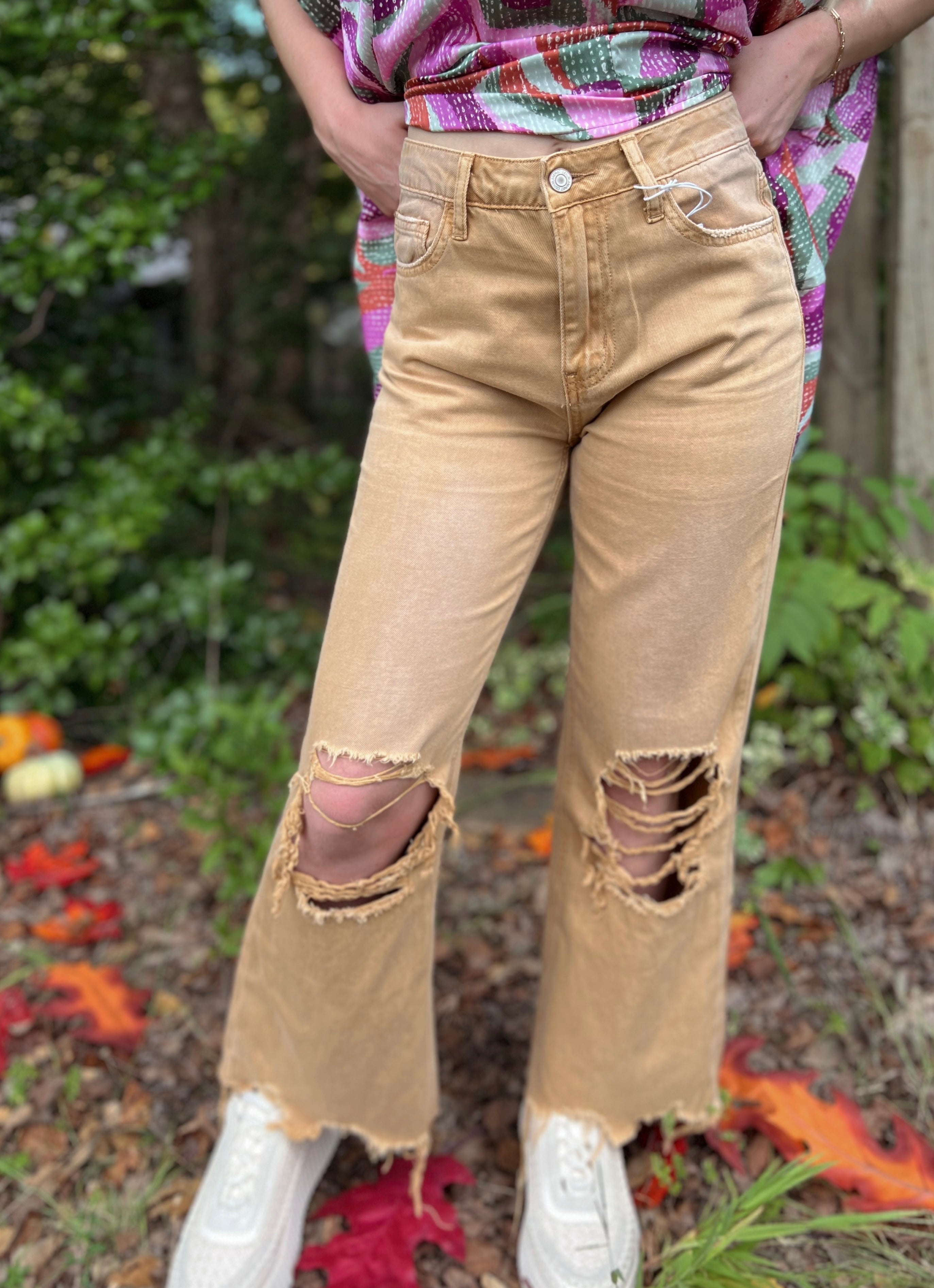 90s Vintage Crop Flare Jeans | Mustard