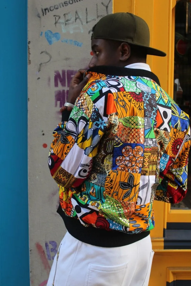 African Bomber jacket in Patchwork - Festival Clothing