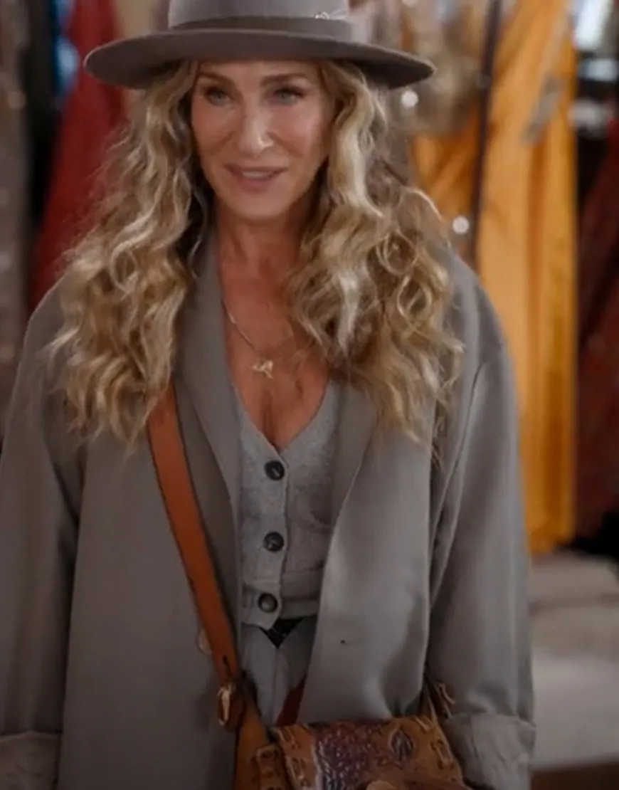 And Just Like That Sarah Jessica Parker Coat | Carrie Bradshaw Grey Coat