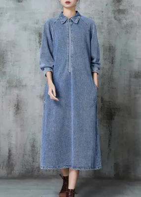 Beautiful Blue Zip Up Denim Maxi Dresses Spring