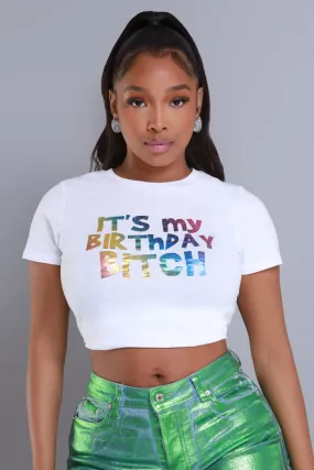 Birthday B Graphic Foil T-Shirt - White/Rainbow