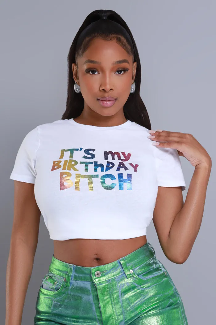 Birthday B Graphic Foil T-Shirt - White/Rainbow