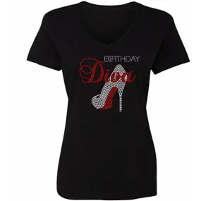 Birthday Diva Rhinestone Stiletto T-Shirt-CO