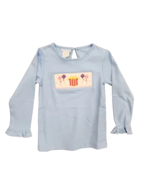 Birthday Smocked Light Blue Knit Ruffle Long Sleeve Shirt