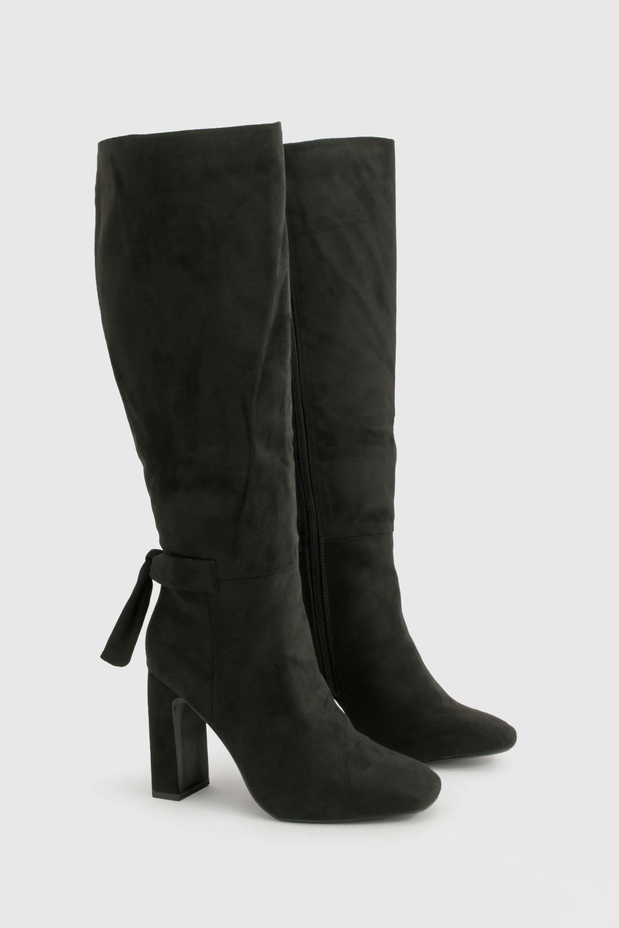 Bow Detail Block Heel Knee High Boots