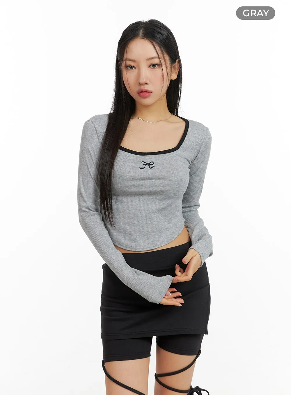 Bowknot Long Sleeve Crop Top CM412