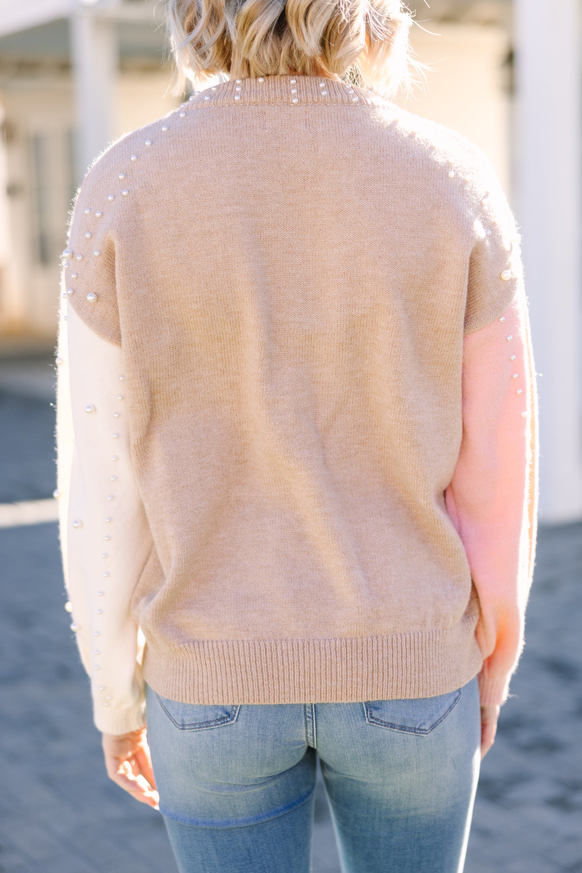 Can't Help But Love Taupe Colorblock Embellished Sweater