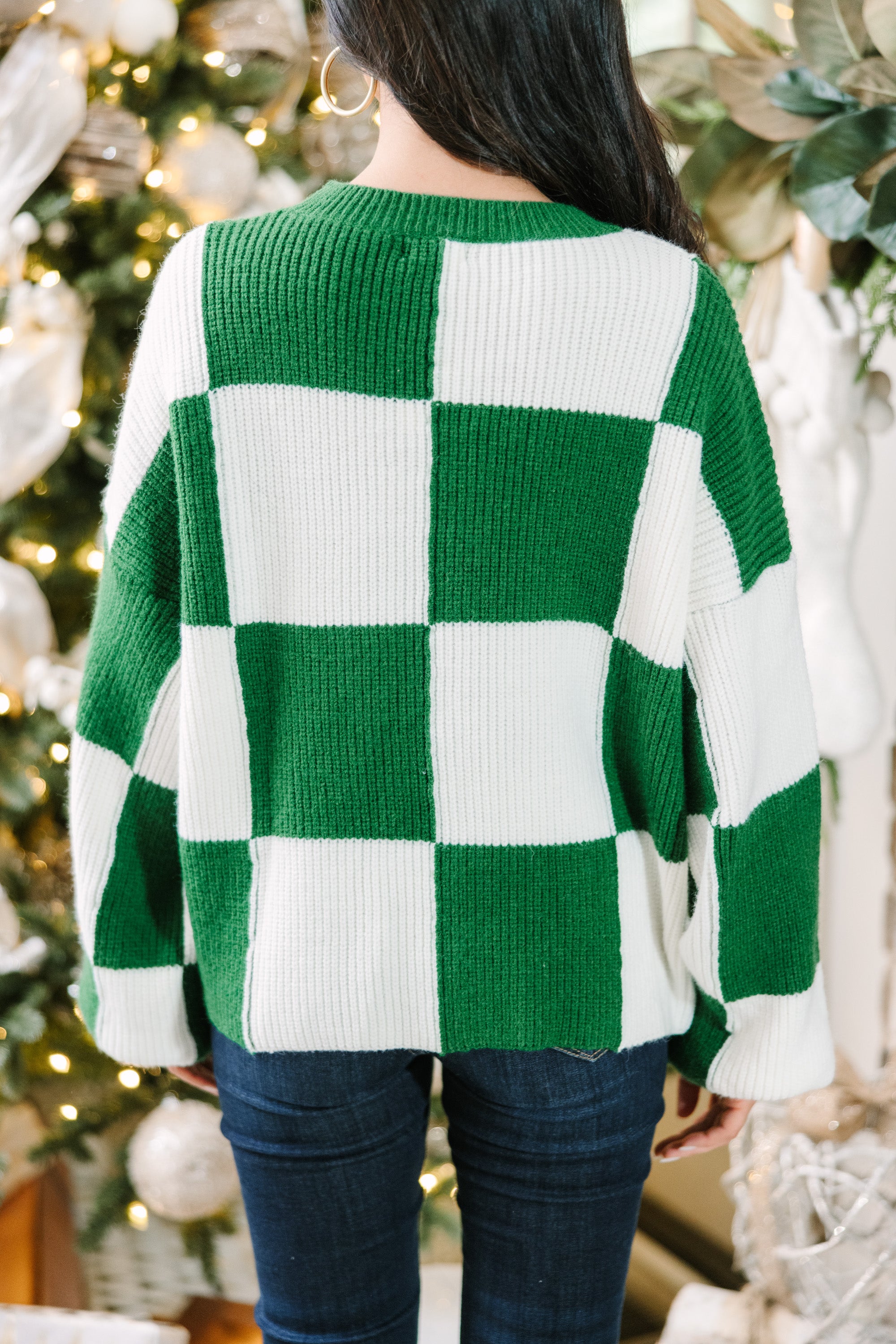 Can't Move On Emerald Green Checkered Sweater