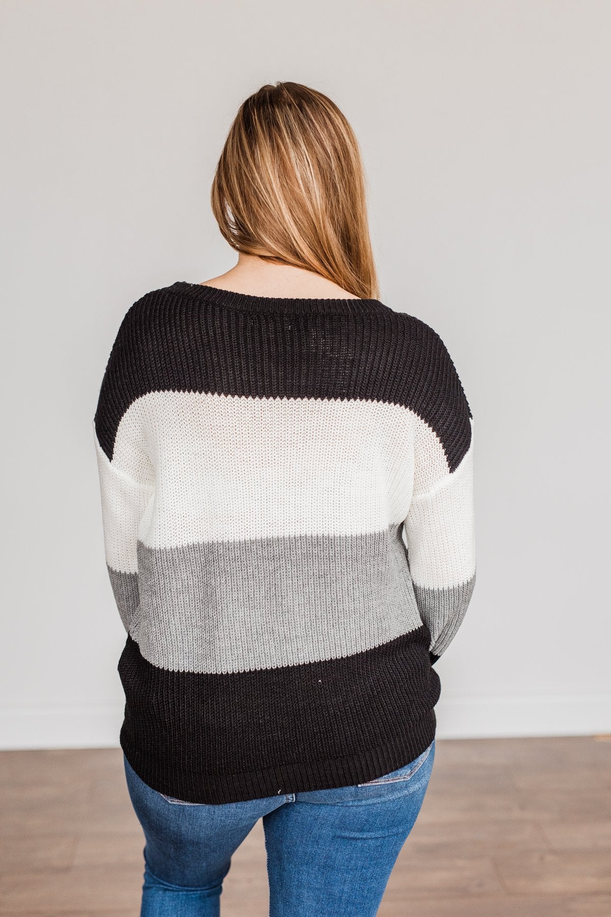 Chance To Change Knit Color Block Sweater- Black & Ivory