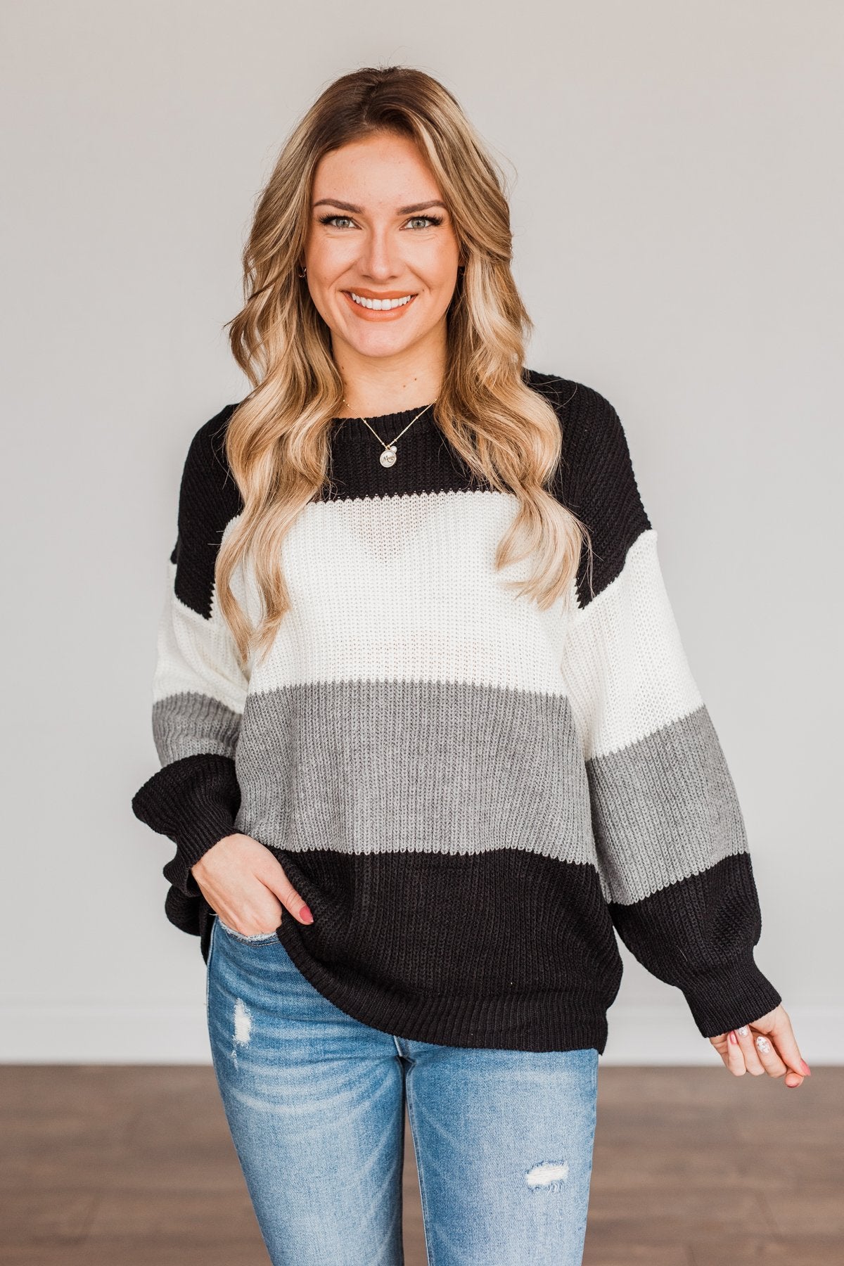 Chance To Change Knit Color Block Sweater- Black & Ivory