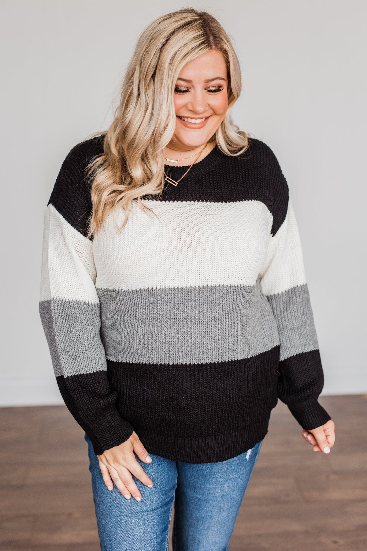 Chance To Change Knit Color Block Sweater- Black & Ivory