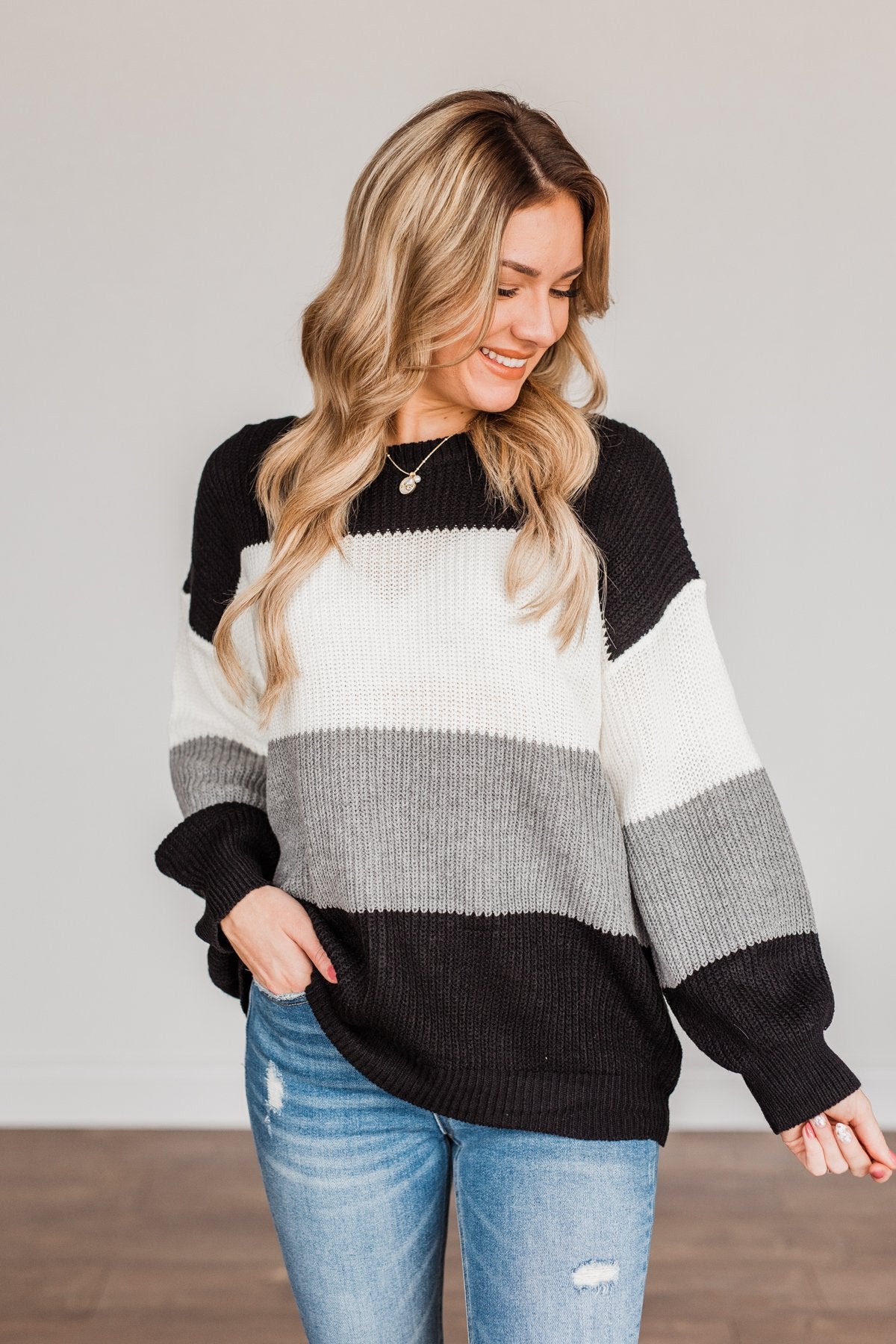 Chance To Change Knit Color Block Sweater- Black & Ivory