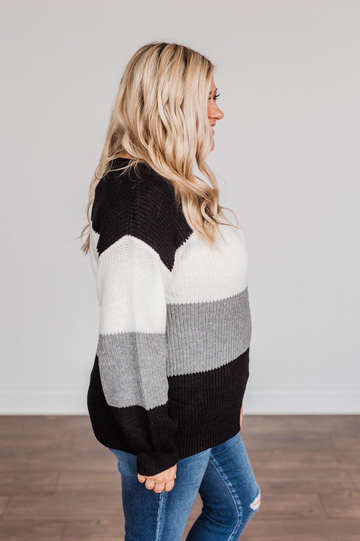 Chance To Change Knit Color Block Sweater- Black & Ivory