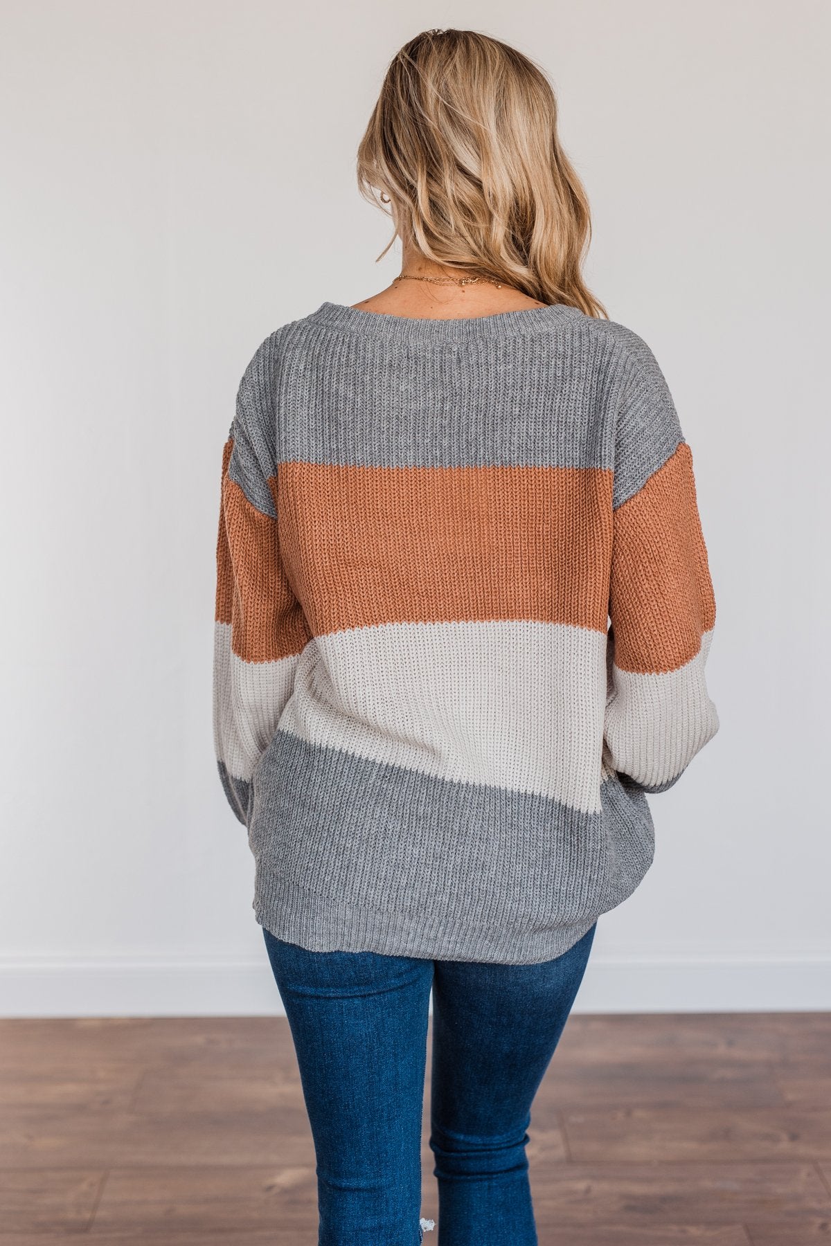 Chance To Change Knit Color Block Sweater- Grey & Camel