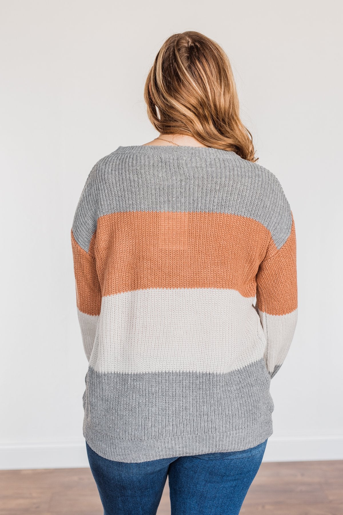 Chance To Change Knit Color Block Sweater- Grey & Camel