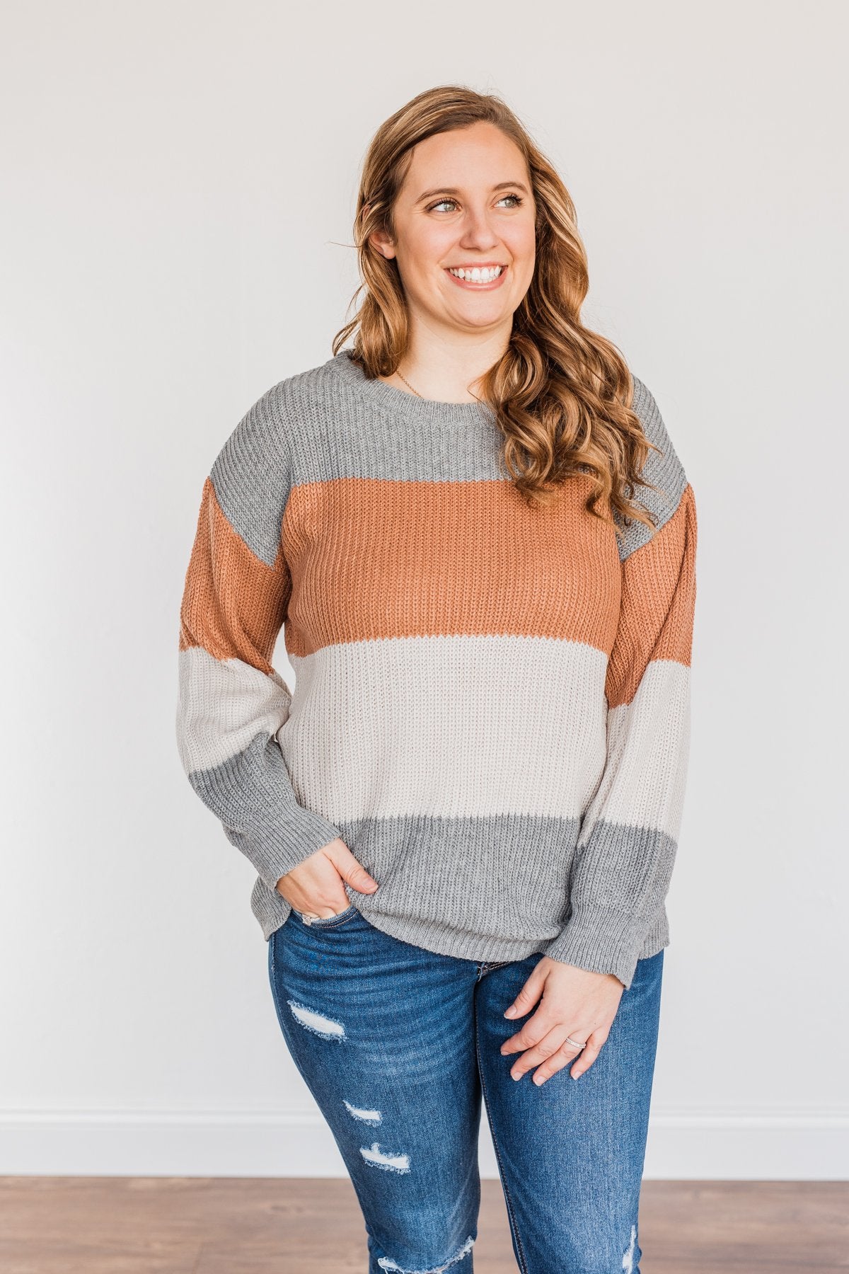 Chance To Change Knit Color Block Sweater- Grey & Camel