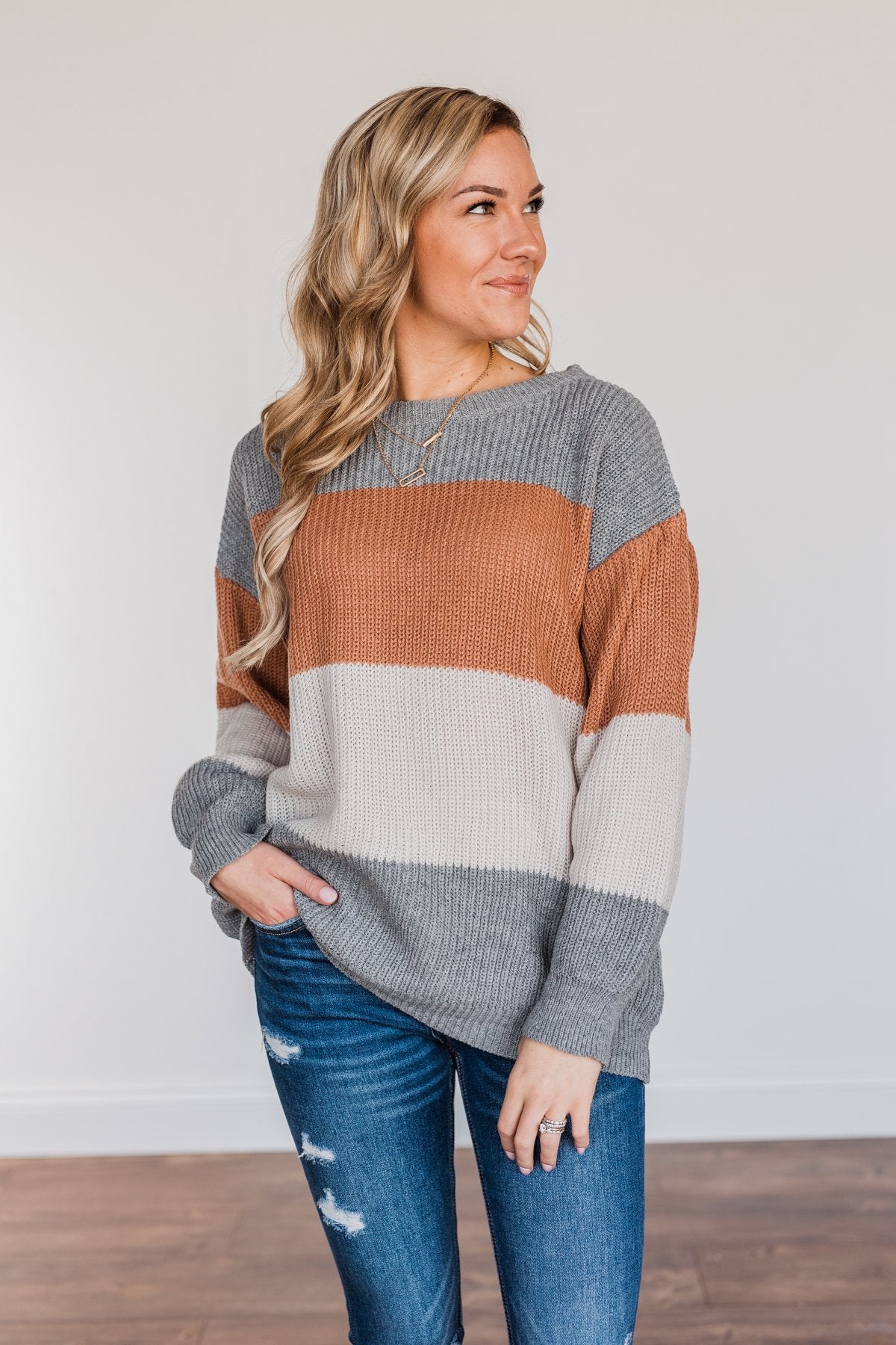 Chance To Change Knit Color Block Sweater- Grey & Camel