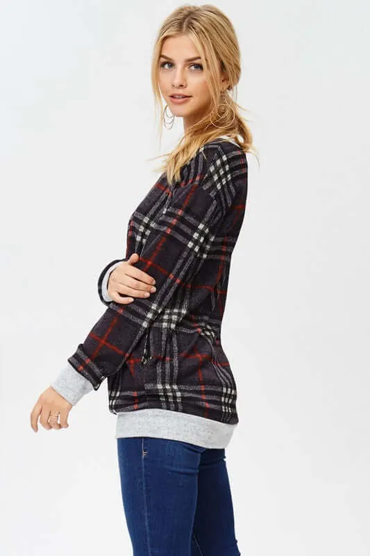 Charcoal and Red Plaid Top