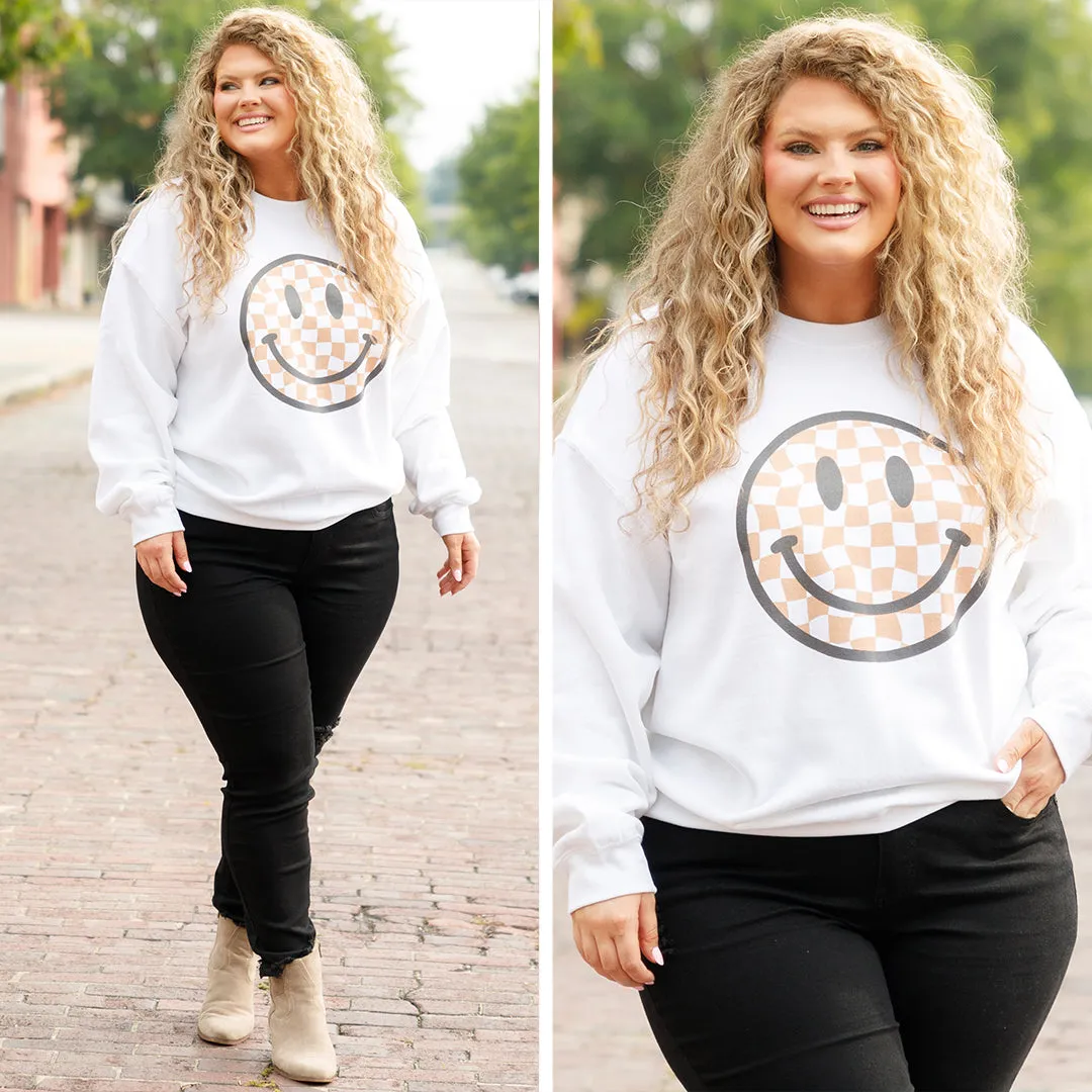 Checkered Smiley Sweatshirt, White