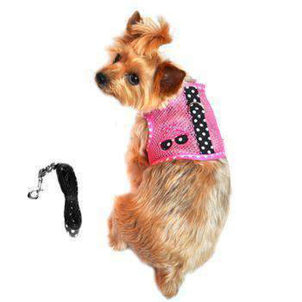 Cool Mesh Dog Harness - Pink and Black Polka Dot Sunglasses