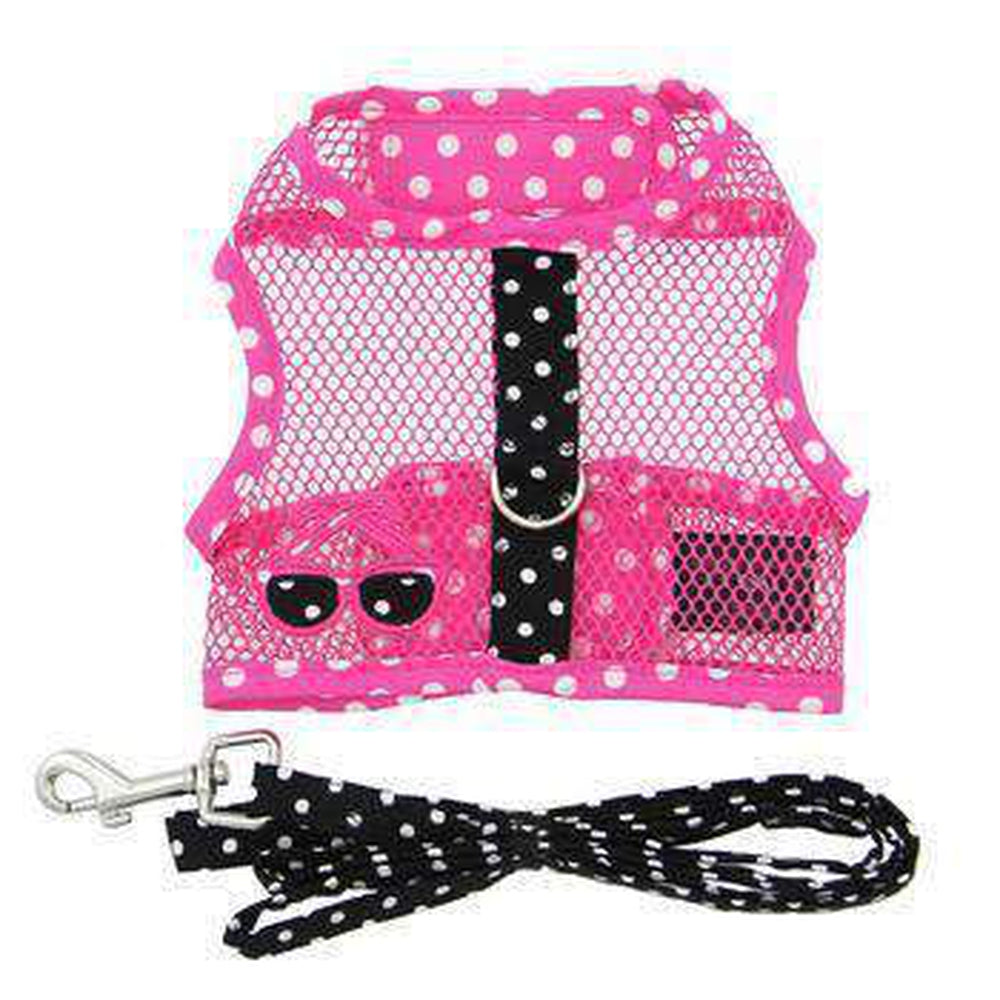 Cool Mesh Dog Harness - Pink and Black Polka Dot Sunglasses