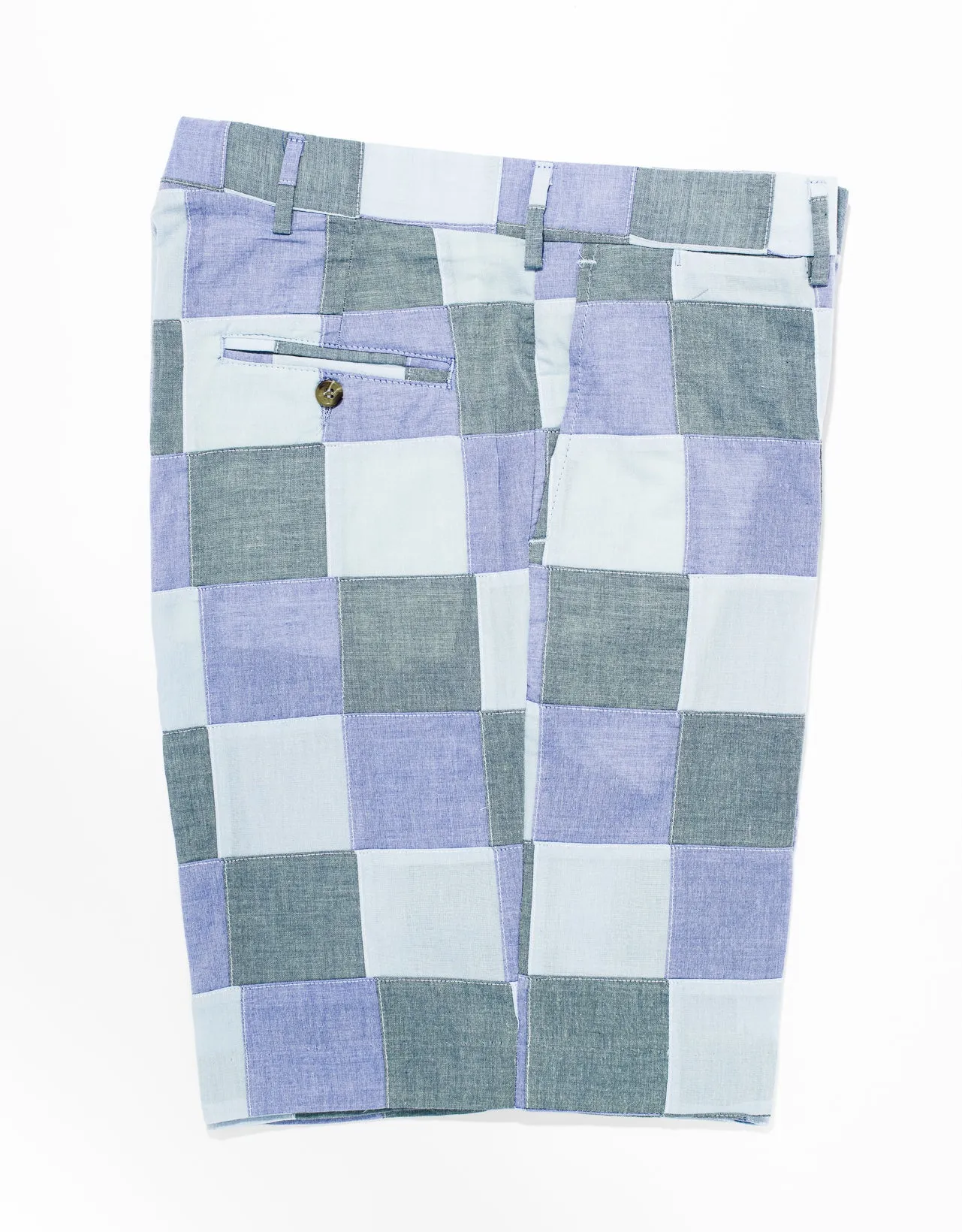 COTTON PATCHWORK CHAMBRAY SHORTS - MULTI