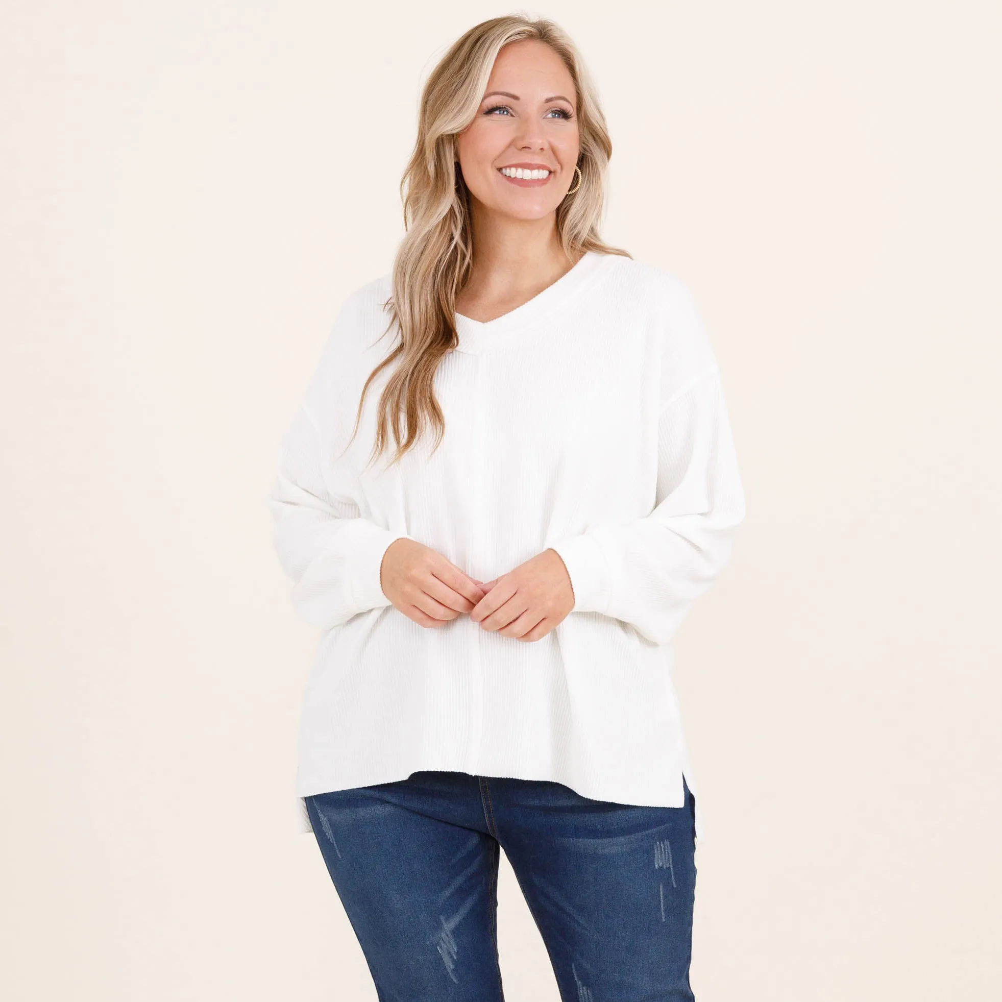 Cozy Textured Sweatshirt, Ivory