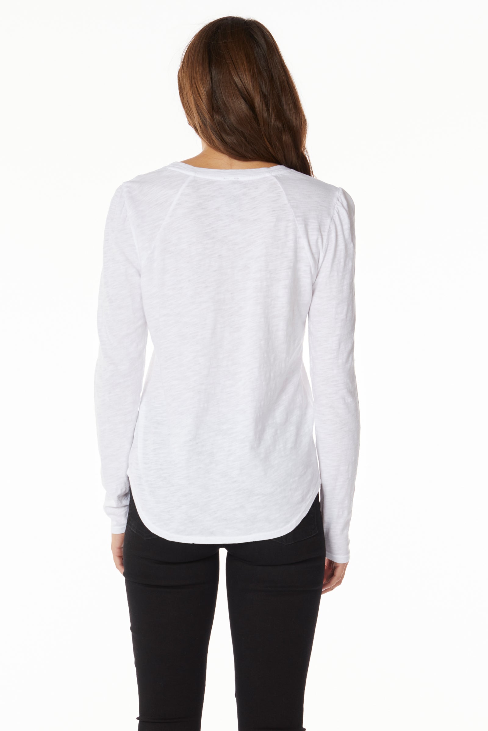 CREWNECK TEE WITH SHIRRED SHOULDER SEAM DETAILS