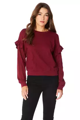 CREWNECK TOP WITH RUFFLE DETAILS