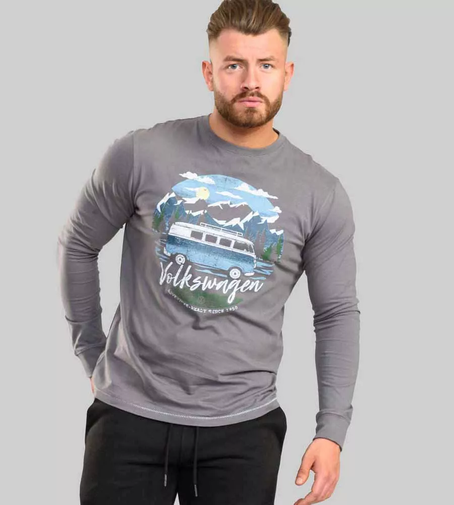 D555 Mens VW Campervan Printed Long Sleeve T-Shirt Official Licensed (MISTERTON)