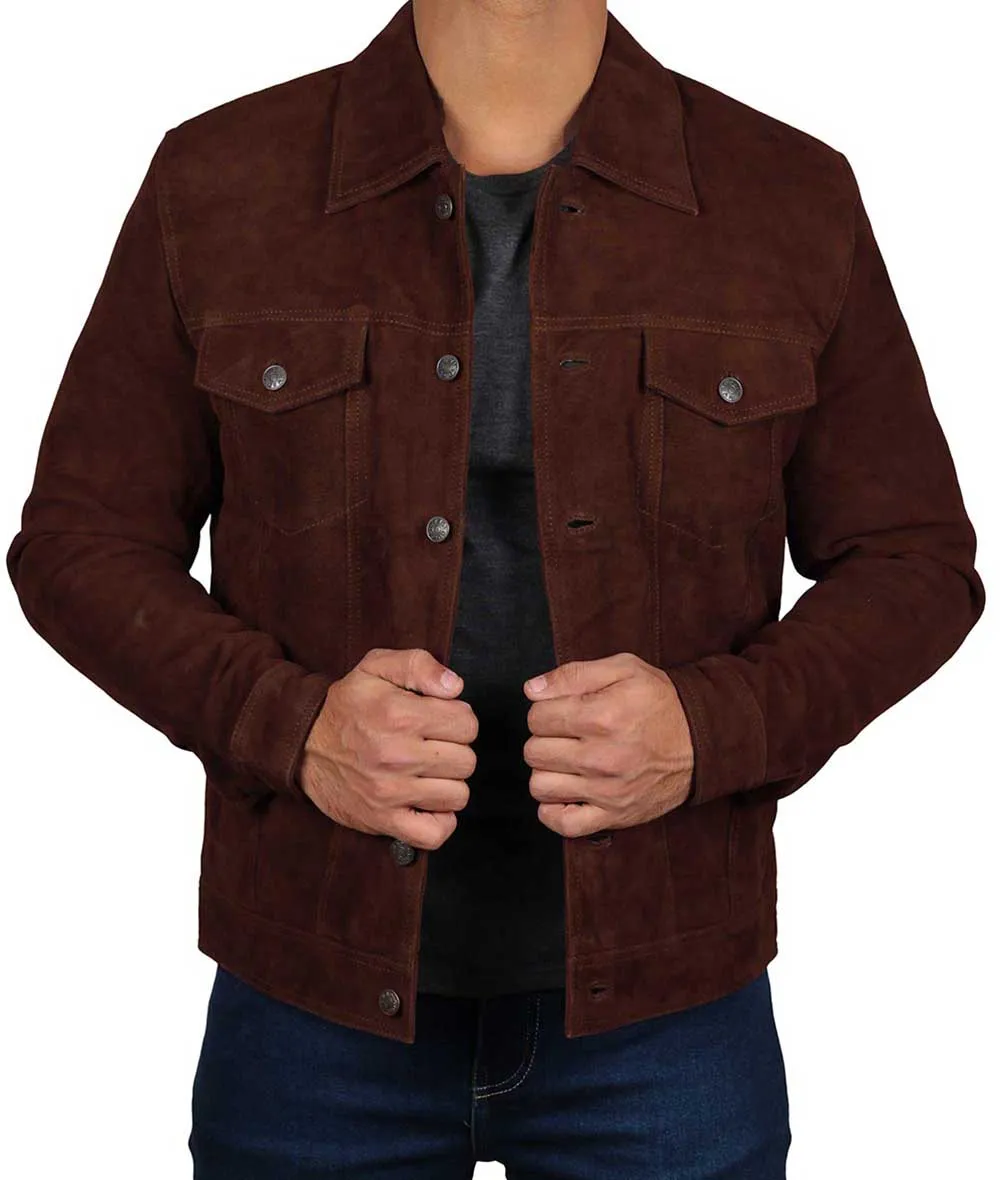 Dark Brown Trucker Suede Jacket for Men