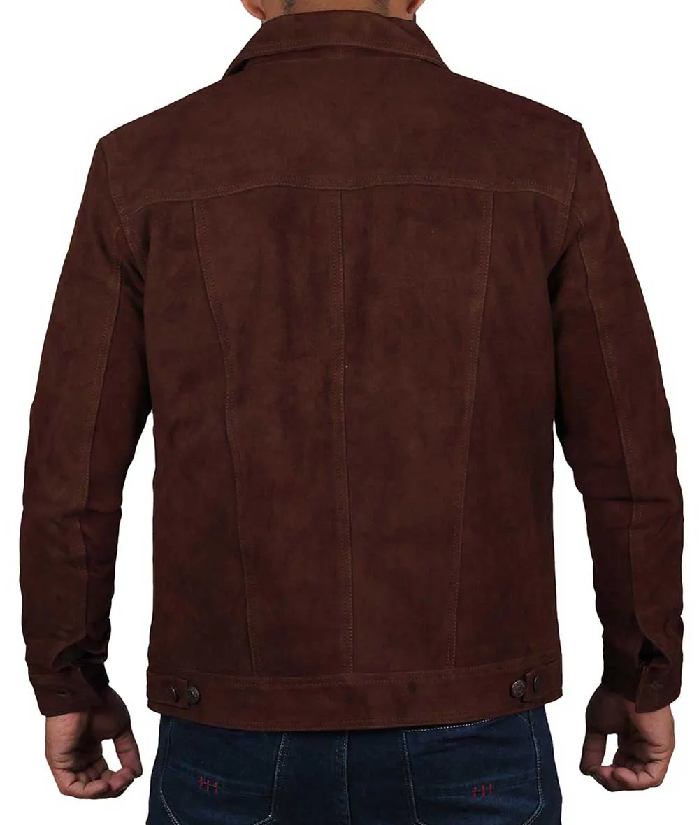 Dark Brown Trucker Suede Jacket for Men