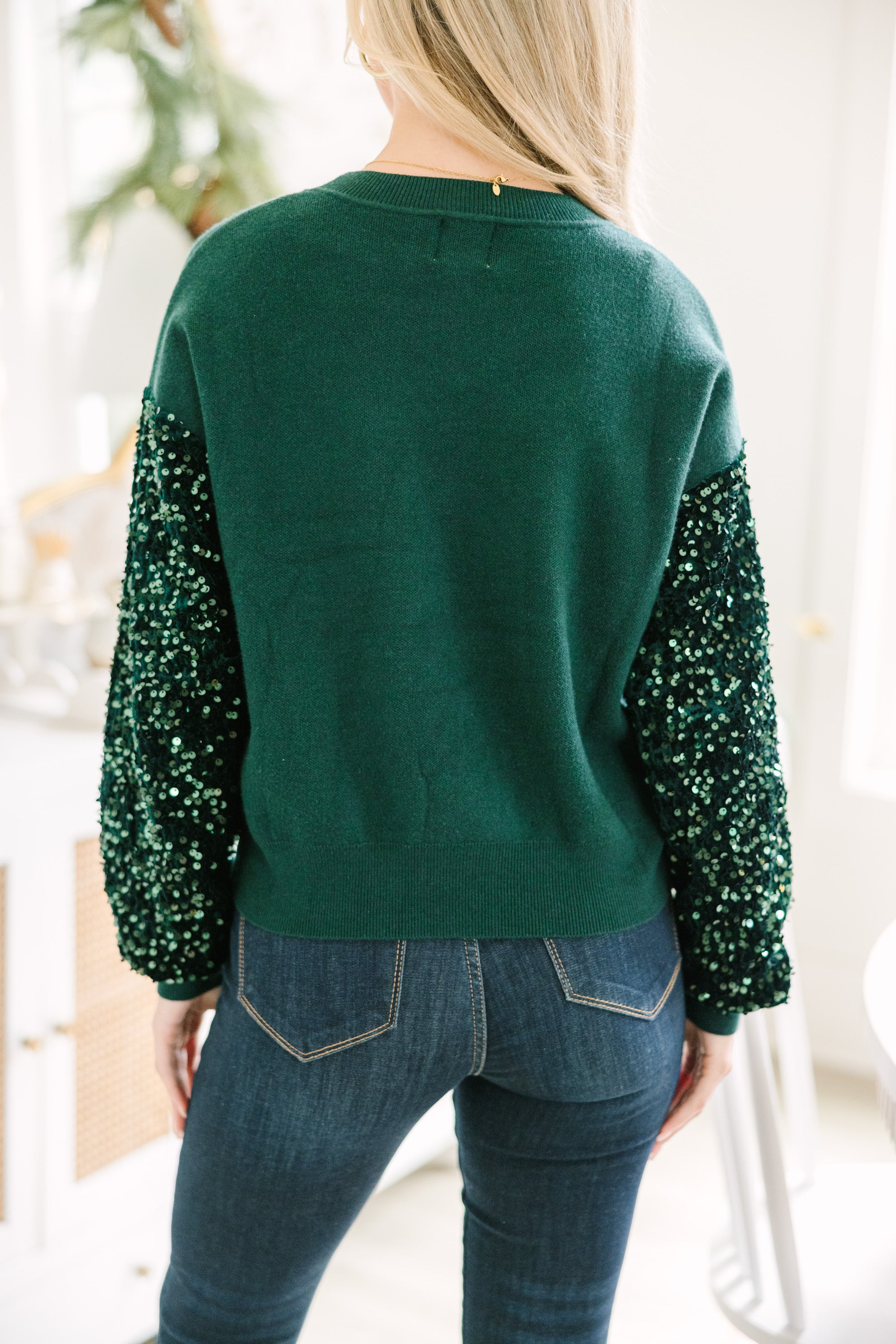 Don't Think Twice Emerald Green Sequin Sweater