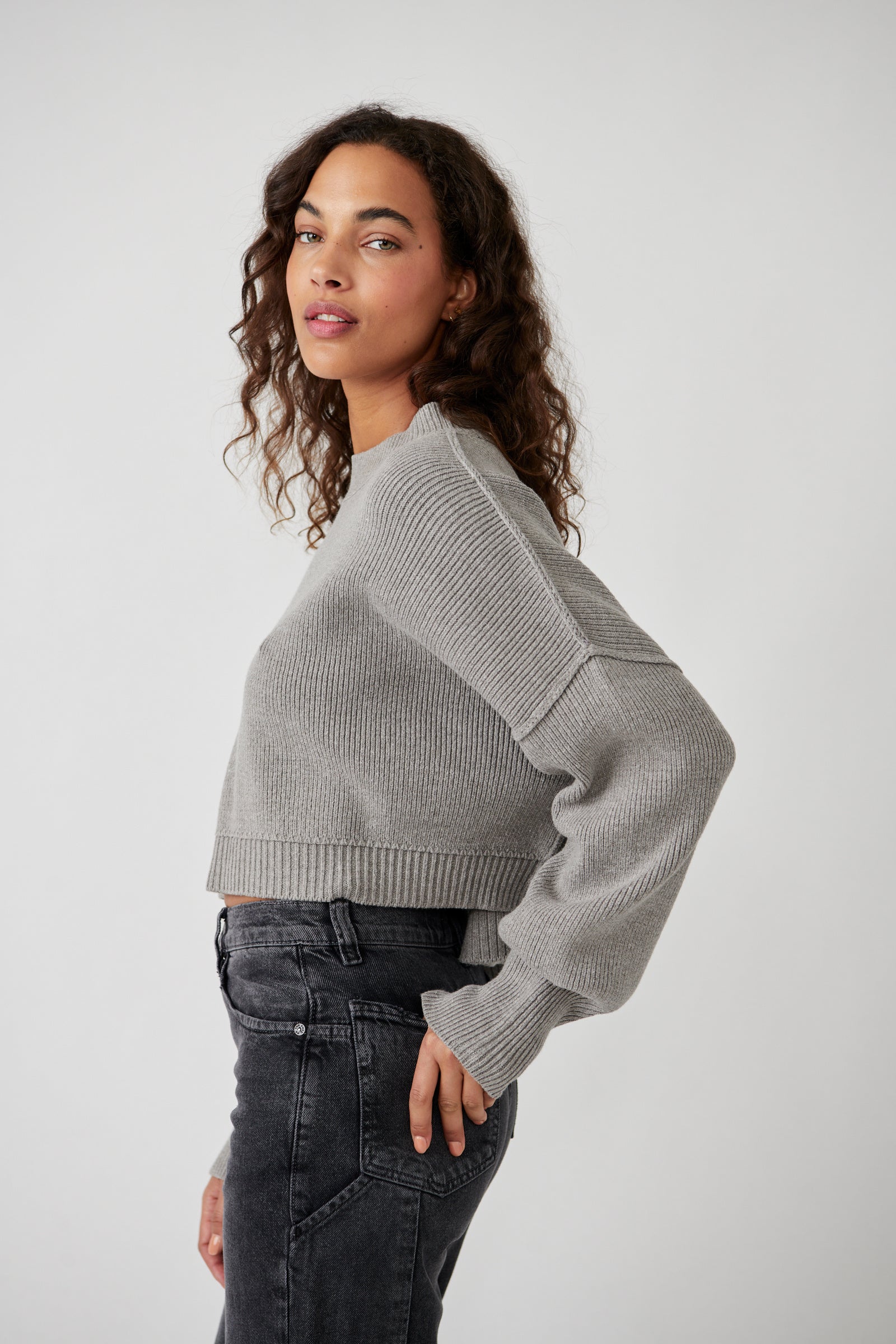 Easy Street Crop Pullover - Heather Grey