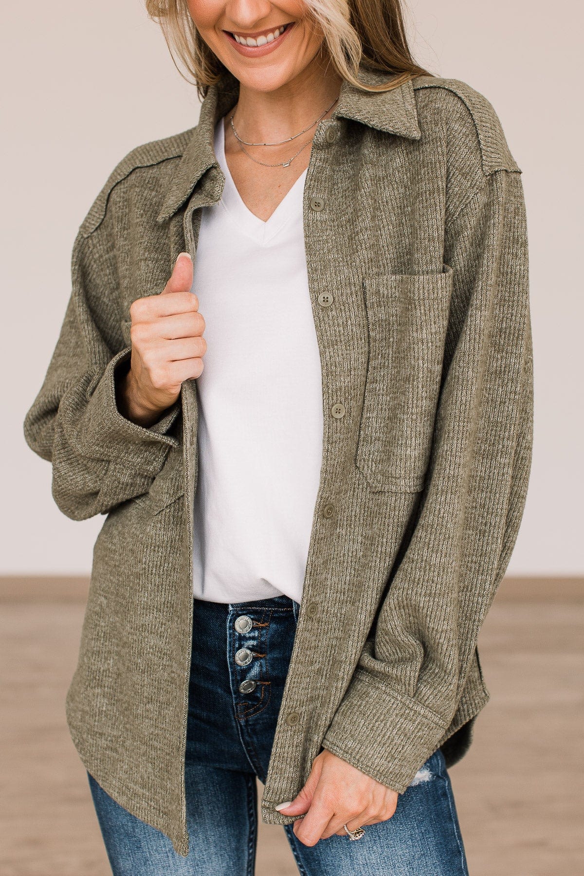 Endless Devotion Knit Shirt Jacket- Olive