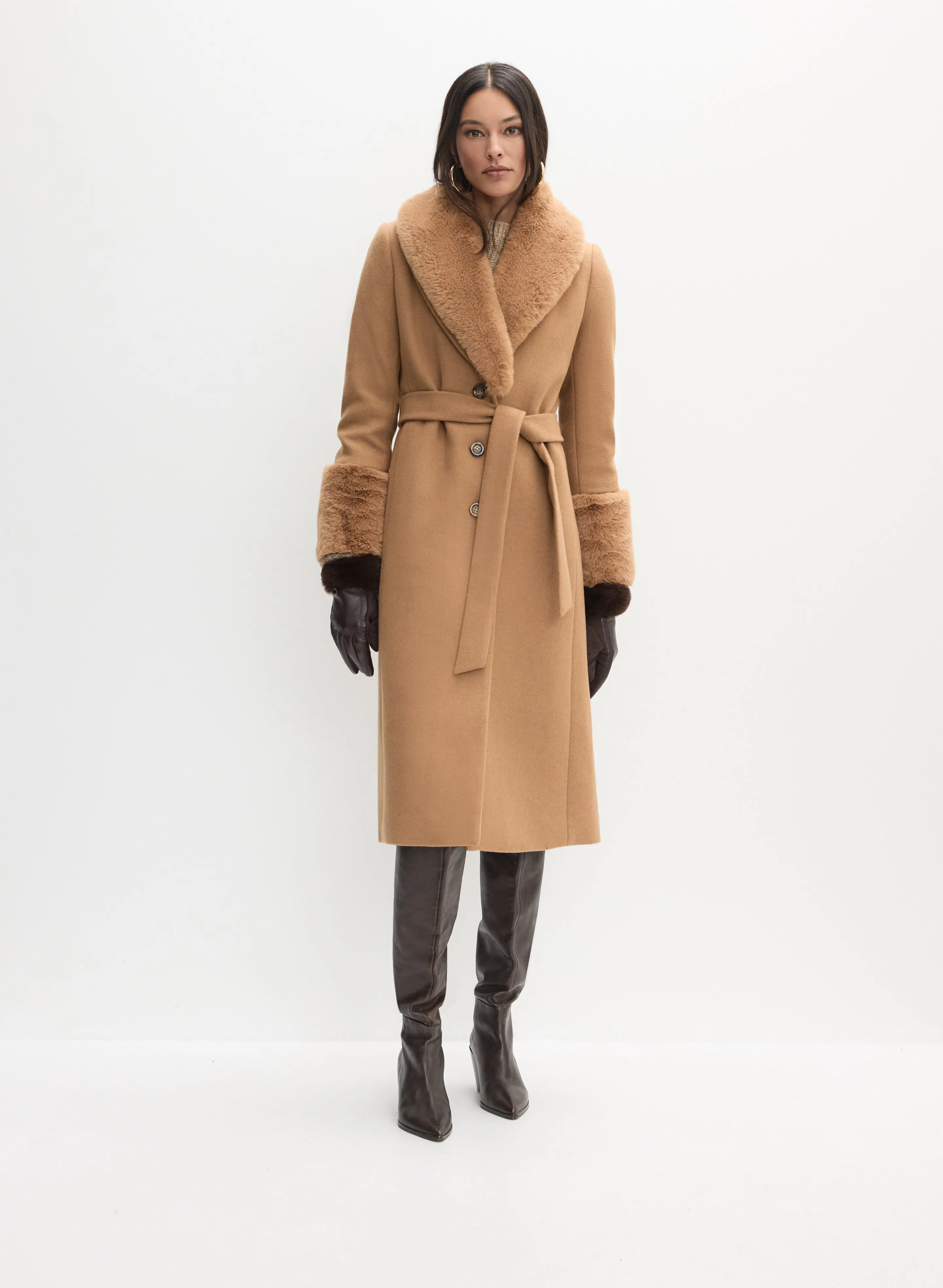 Faux Furr Detail Trench Coat