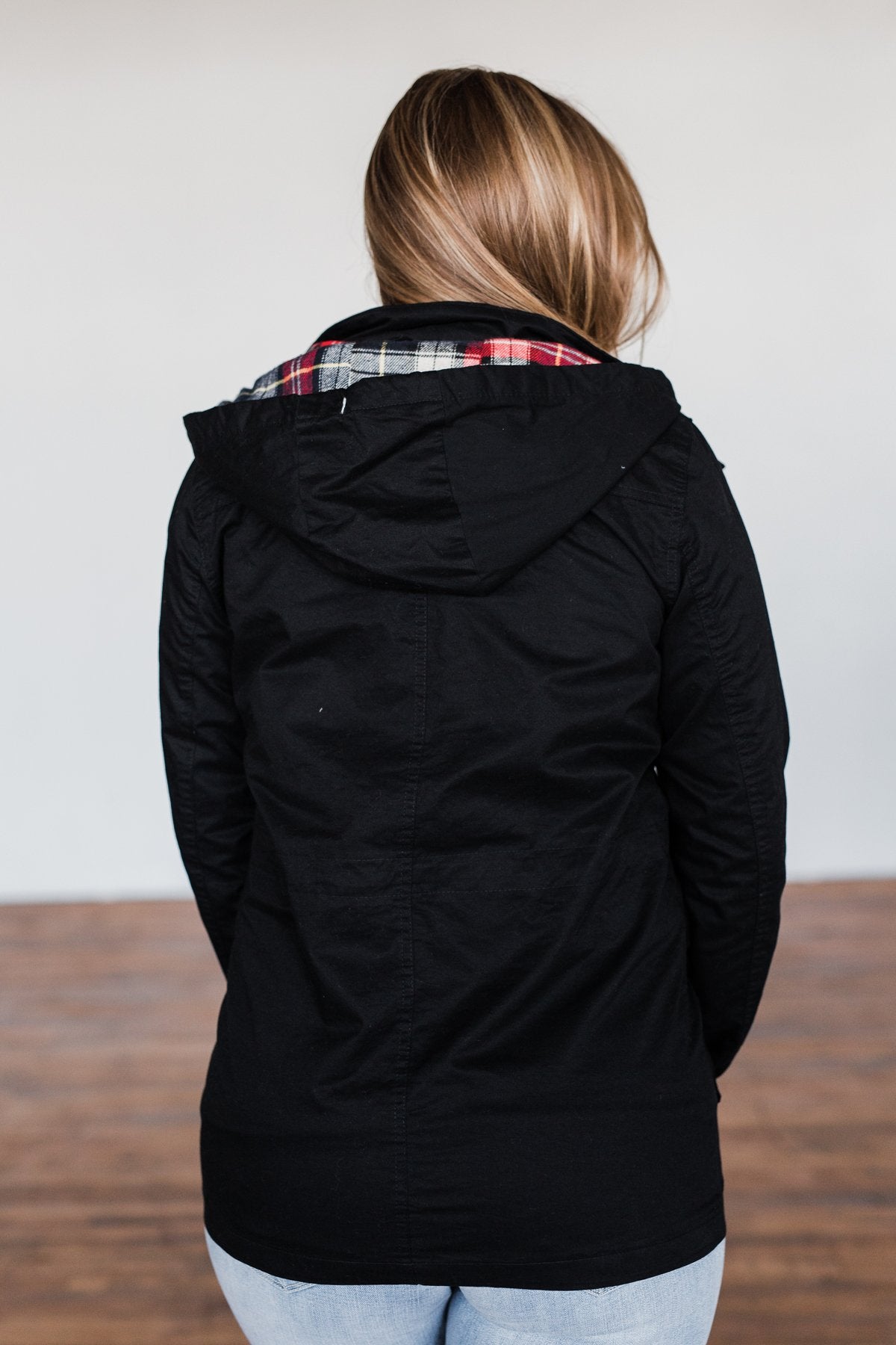 Flannel Lined Hood Utility Jacket- Black