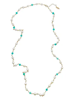 Freshwater Pearls With Amazonite Long Necklace KN010