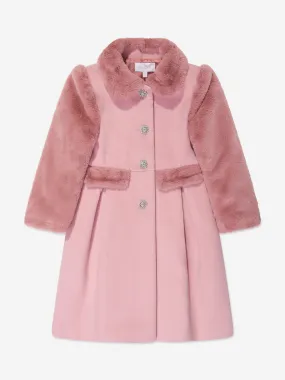 Girls Felted and Faux Fur Coat in Pink