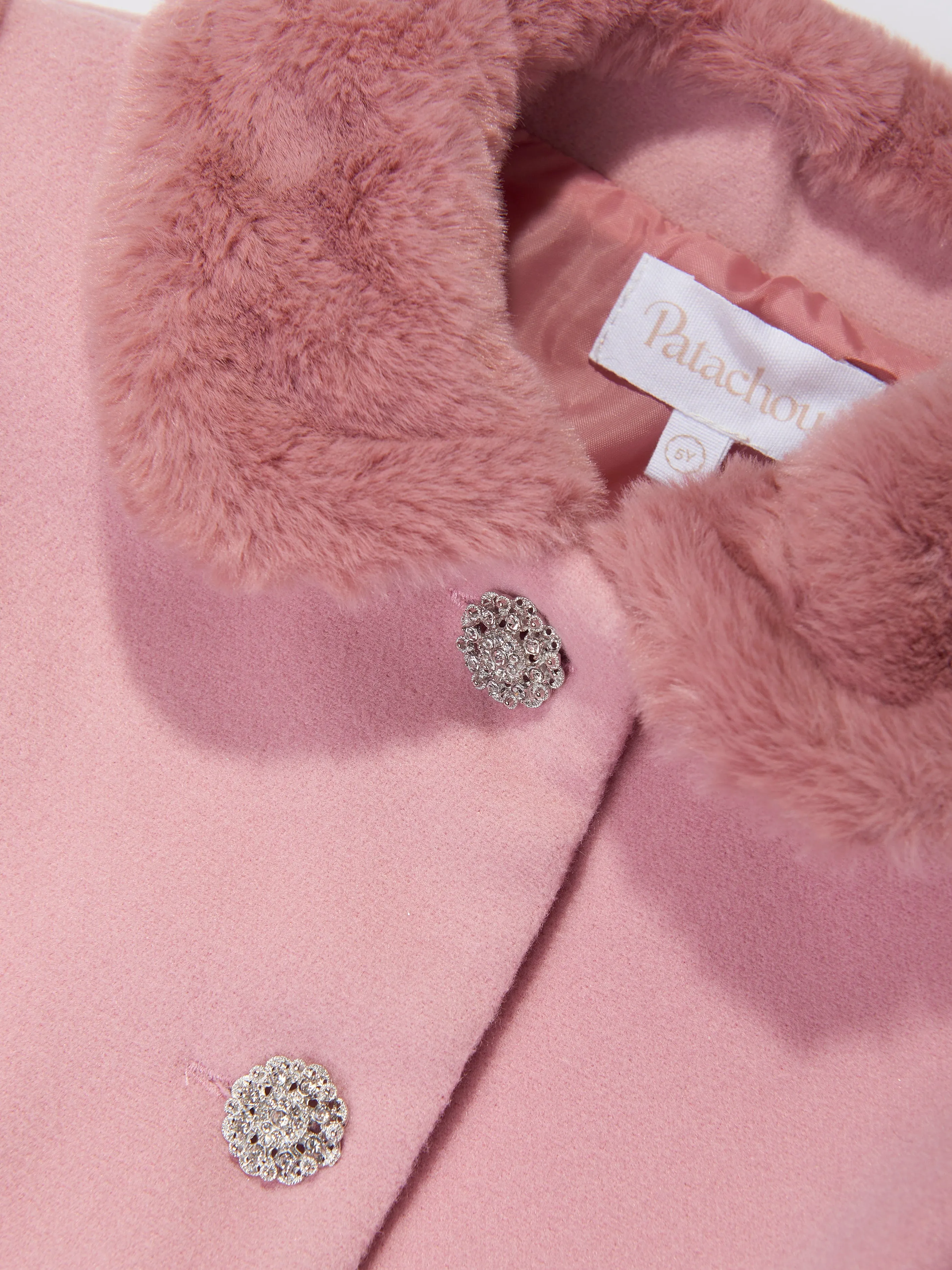 Girls Felted and Faux Fur Coat in Pink